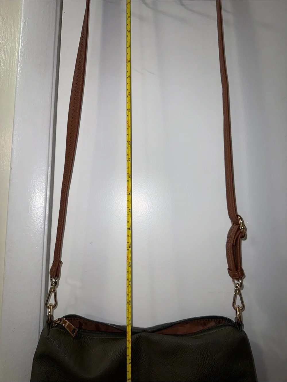 Two-Tone Shoulder Tote Bag in Brown and Olive